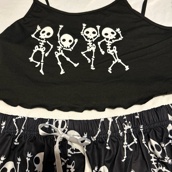 Women's Pajama Set black Skeleton Cami Top & Shorts Sleepwear Loungewear Set - Picture 6 of 10